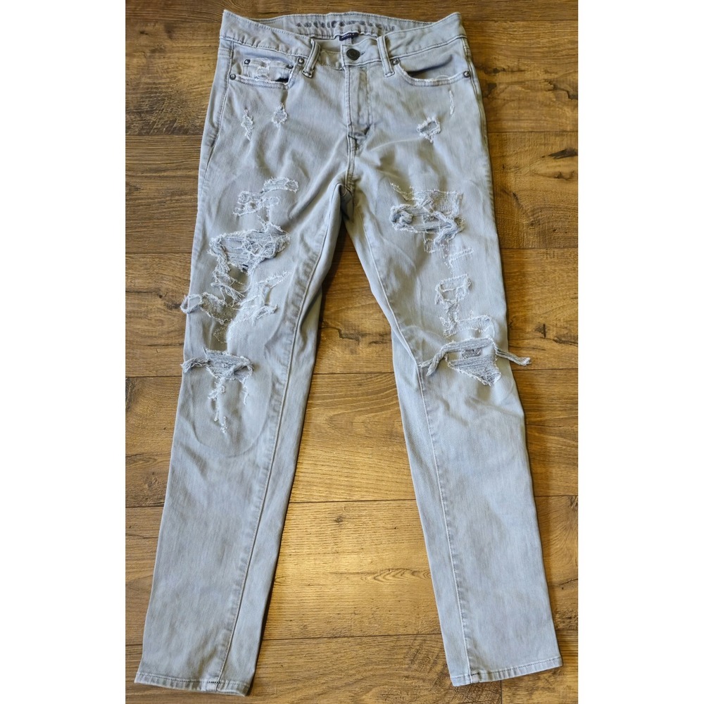 AMERICAN EAGLE Men's 29x32 AIRFLEX+ Distressed Slim Haze Gray Jeans (29x28.5)